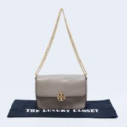Pre Owned Tory Burch Grey Leather Chelsea Shoulder Bag