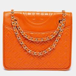 Totes bags Tory Burch - Fleming golden chain leather tote bag