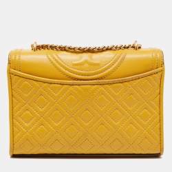 Tory Burch Yellow Leather Small Fleming Crossbody Bag