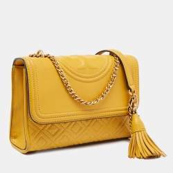 Tory Burch Yellow Leather Small Fleming Crossbody Bag