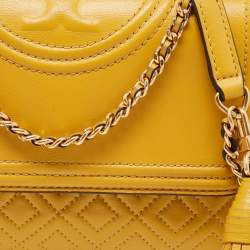 Tory Burch Yellow Leather Small Fleming Crossbody Bag