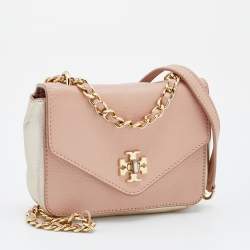Pre Owned Tory Burch Pink/Gold Leather Mini Kira Crossbody Bag