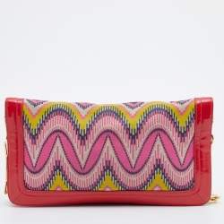 Tory Burch Multicolor Printed Canvas and Patent Leather Reva Flap Chain Clutch