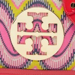 Tory Burch Multicolor Printed Canvas and Patent Leather Reva Flap Chain Clutch