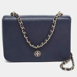 Pre Owned Tory Burch Navy Blue Saffiano Leather Emerson Shoulder Bag