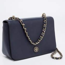 Pre Owned Tory Burch Navy Blue Saffiano Leather Emerson Shoulder Bag