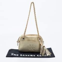Pre Owned Tory Burch Metallic Gold Leather Thea Chain Crossbody Bag