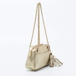 Pre Owned Tory Burch Metallic Gold Leather Thea Chain Crossbody Bag