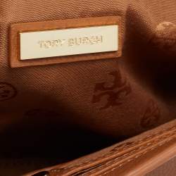 Pre Owned Tory Burch Brown Britten Leather Fold Over Crossbody Bag
