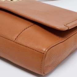 Pre Owned Tory Burch Brown Britten Leather Fold Over Crossbody Bag