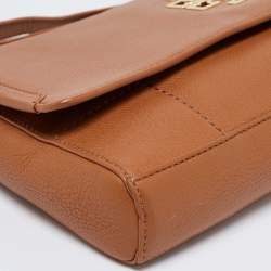 Pre Owned Tory Burch Brown Britten Leather Fold Over Crossbody Bag