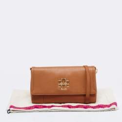 Pre Owned Tory Burch Brown Britten Leather Fold Over Crossbody Bag
