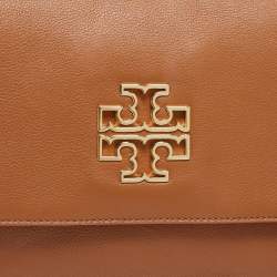 Pre Owned Tory Burch Brown Britten Leather Fold Over Crossbody Bag