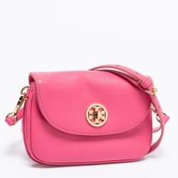 Pre Owned Tory Burch Pink Leather Small Robinson Crossbody Bag