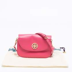 Pre Owned Tory Burch Pink Leather Small Robinson Crossbody Bag