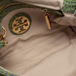 Pre Owned Tory Burch Green/Blue Python Print Patent Leather Shoulder Bag