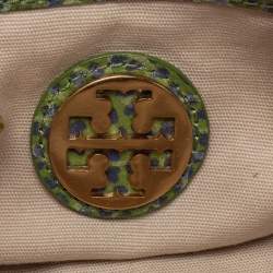 Pre Owned Tory Burch Green/Blue Python Print Patent Leather Shoulder Bag