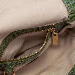 Pre Owned Tory Burch Green/Blue Python Print Patent Leather Shoulder Bag