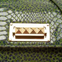 Pre Owned Tory Burch Green/Blue Python Print Patent Leather Shoulder Bag