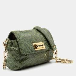 Pre Owned Tory Burch Green/Blue Python Print Patent Leather Shoulder Bag