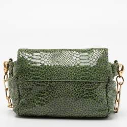 Pre Owned Tory Burch Green/Blue Python Print Patent Leather Shoulder Bag
