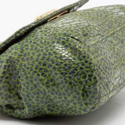 Pre Owned Tory Burch Green/Blue Python Print Patent Leather Shoulder Bag