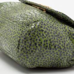 Pre Owned Tory Burch Green/Blue Python Print Patent Leather Shoulder Bag