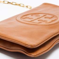 Pre Owned Tory Burch Tan Leather Bombe Reva Clutch