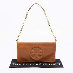 Pre Owned Tory Burch Tan Leather Bombe Reva Clutch