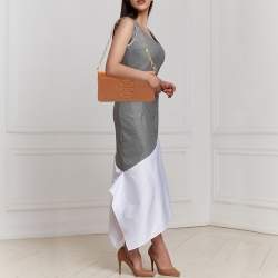 Pre Owned Tory Burch Tan Leather Bombe Reva Clutch
