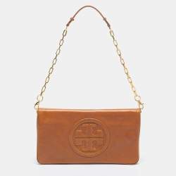 Pre Owned Tory Burch Tan Leather Bombe Reva Clutch