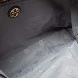 Pre Owned Tory Burch Metallic Grey Leather Marion Tote