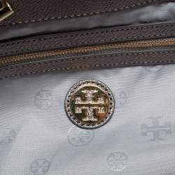 Pre Owned Tory Burch Metallic Grey Leather Marion Tote