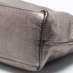 Pre Owned Tory Burch Metallic Grey Leather Marion Tote