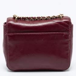 Pre Owned Tory Burch Burgundy Quilted Leather Crossbody Bag