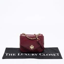 Pre Owned Tory Burch Burgundy Quilted Leather Crossbody Bag