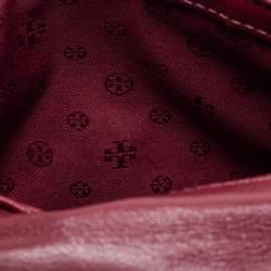 Pre Owned Tory Burch Burgundy Quilted Leather Crossbody Bag
