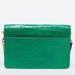 Tory Burch Green Alligator Robinson Envelope Flap Clutch Bag