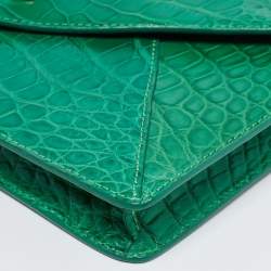 Tory Burch Green Alligator Robinson Envelope Flap Clutch Bag