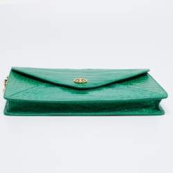 Tory Burch Green Alligator Robinson Envelope Flap Clutch Bag