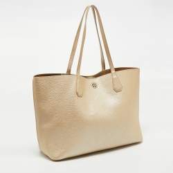 Pre Owned Tory Burch Metallic Beige Leather Perry Tote
