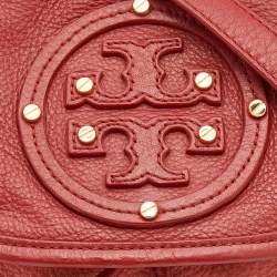 Pre Owned Tory Burch Red/Peach Leather Crossbody Flap Bag
