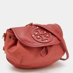 Pre Owned Tory Burch Red/Peach Leather Crossbody Flap Bag