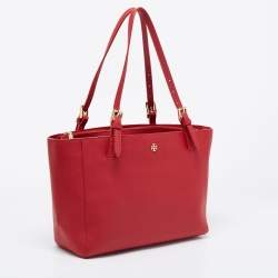 Pre Owned Tory Burch Red Leather Medium York Buckle Tote