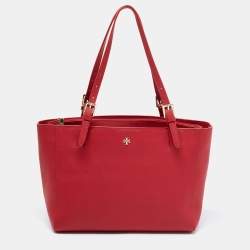 Pre Owned Tory Burch Red Leather Medium York Buckle Tote