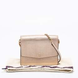 Pre Owned Tory Burch Metallic Rose Gold Leather Robinson Convertible Shoulder Bag