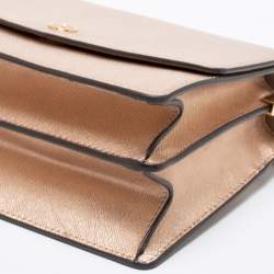 Pre Owned Tory Burch Metallic Rose Gold Leather Robinson Convertible Shoulder Bag