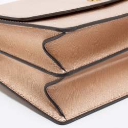 Pre Owned Tory Burch Metallic Rose Gold Leather Robinson Convertible Shoulder Bag