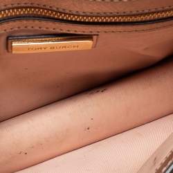 Pre Owned Tory Burch Metallic Rose Gold Leather Robinson Convertible Shoulder Bag