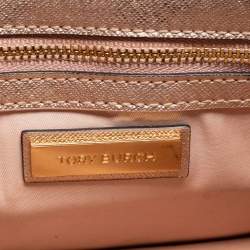 Pre Owned Tory Burch Metallic Rose Gold Leather Robinson Convertible Shoulder Bag